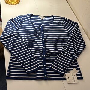 Liz Claiborne Navy and White Striped Cardigan tSweater